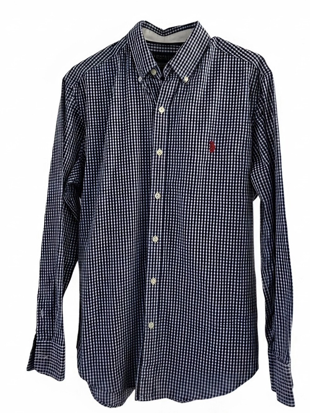 US Polo Ralph Lauren Blue Gingham Button Down Shirt Long Sleeve Red Pony Logo